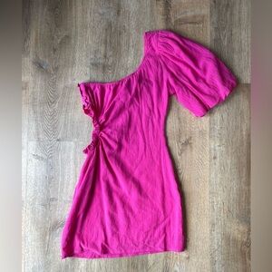 Seven Wonders Pink One Shoulder Puff Sleeve Cutout Mini Dress Size Small